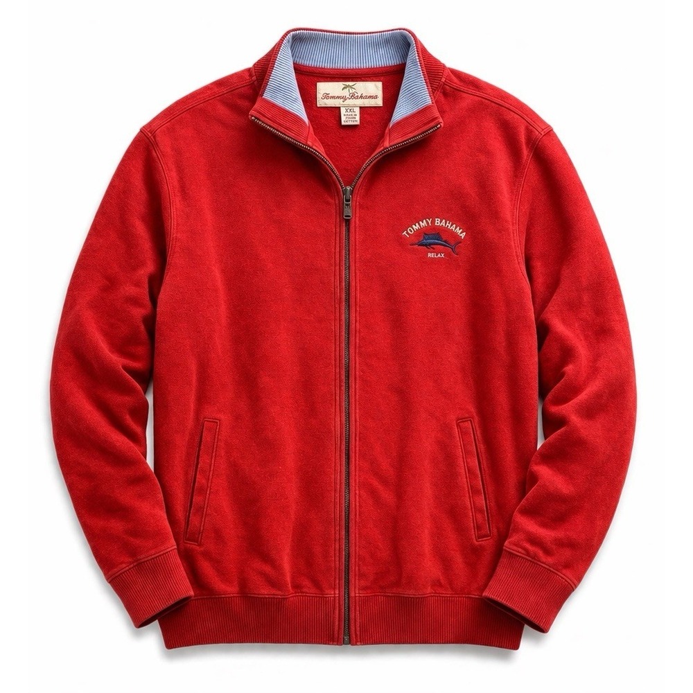 Tommy Bahama Red Full Zip Sweatshirt Mens XXL Cotton Casual Logo